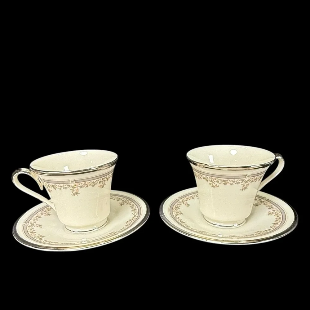 Lenox Lace Point Footed Tea Coffee‎ Cups With Saucers Set Of 2 Read